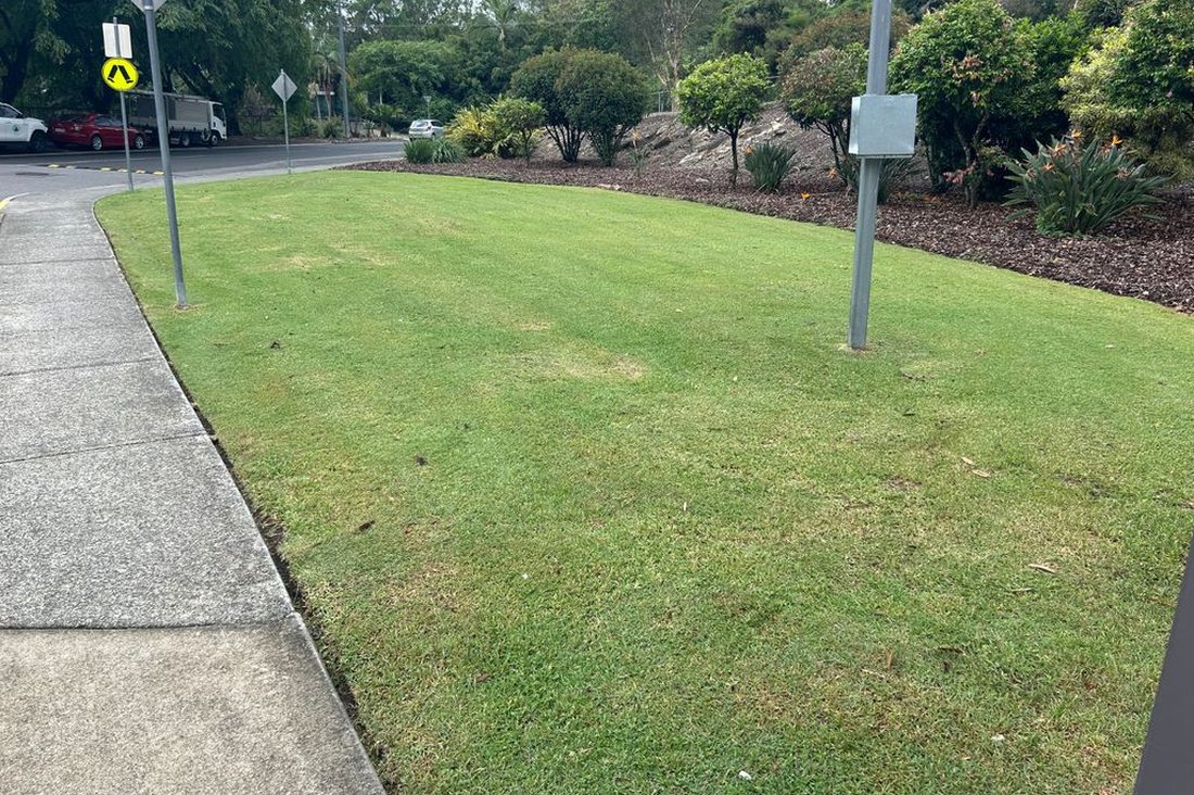 Mount Ommaney Centre — sloped lawn area with feature trees